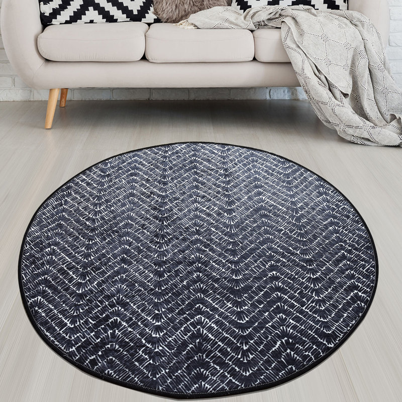 Dakota Fields Round Chevron Shag Black/White Area Rug Wayfair